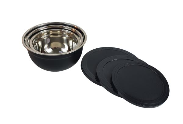 3tlg. Edelstahl Schüssel Set mit Deckel schwarz